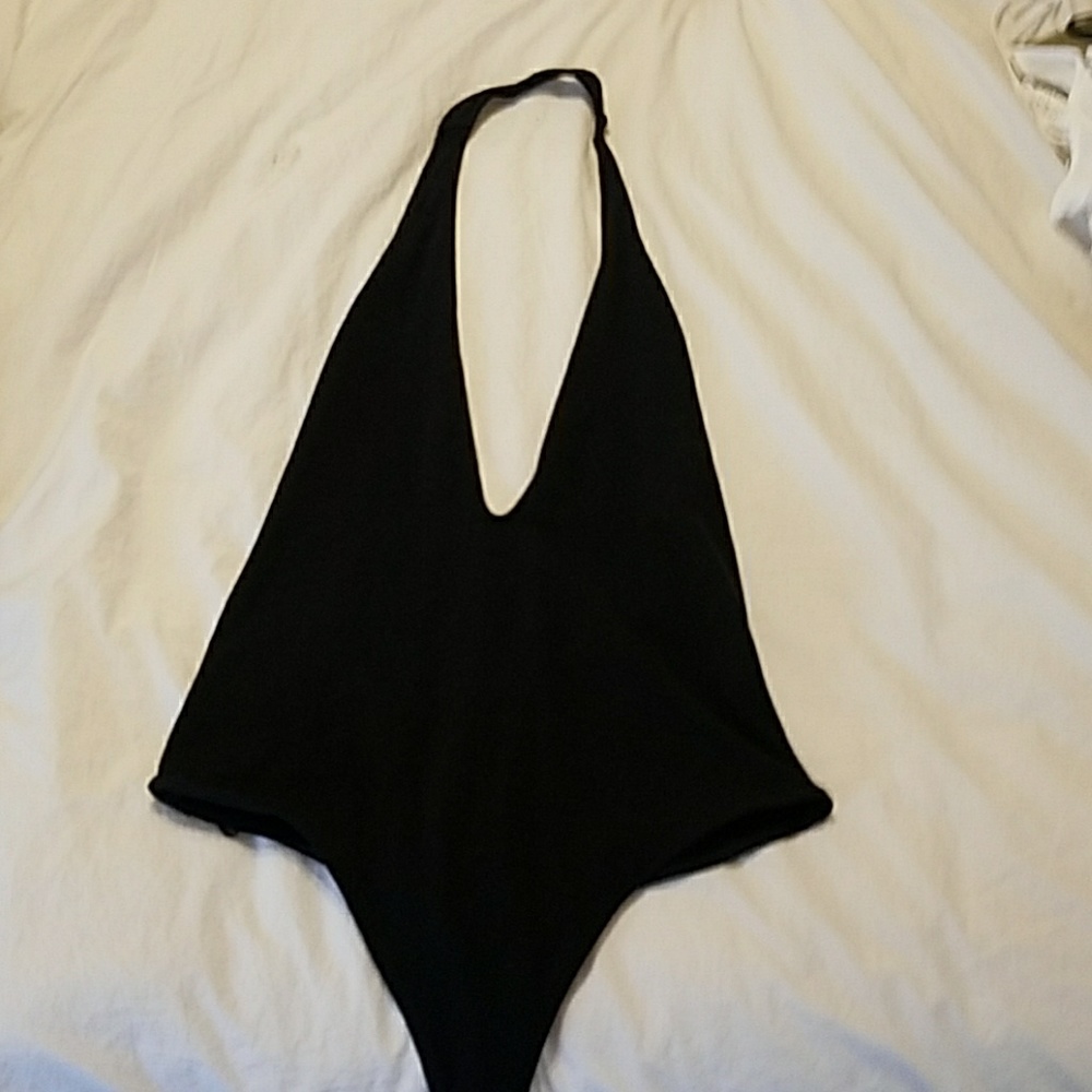 Black halter body suit